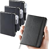 Small Notebook Pocket Journal, A6 3.7" x 5.7", 3 Pack, Black Leather Cover | With Pens, Hardcover, 100Gsm Thick Lined Paper, For Women Men Work Writing Note Taking, School Office Supplies