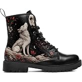 coolcustomize Gothic Combat Ankle Boots for Women Men Animal Artwork Lace-Up Vegan Leather Booties Punk Rock Chuncky Heel Fashion Black Boot