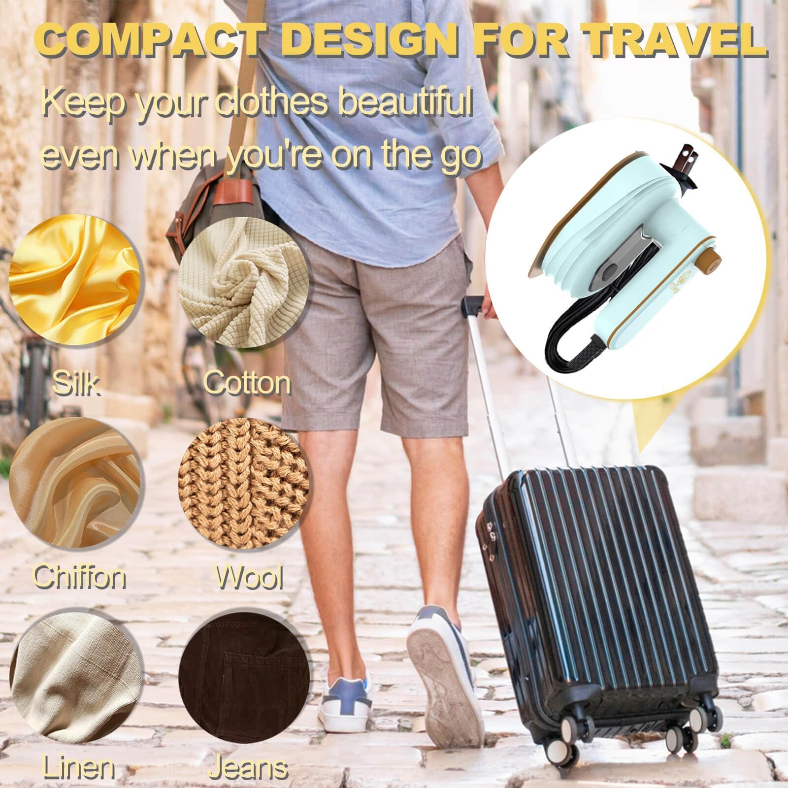 Portable Travel Mini Iron for Clothes, 180° Rotating Handheld Iron Steam, Small Size Ironing Machine Garment Steamer for Dry and Wet Ironing, Fabric Wrinkle Remover