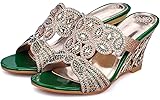 Girllike Women's Crystal Rhinestone Peacock Patterned Handmade Sandals Platform Wedge Dress Sandals Slippers
