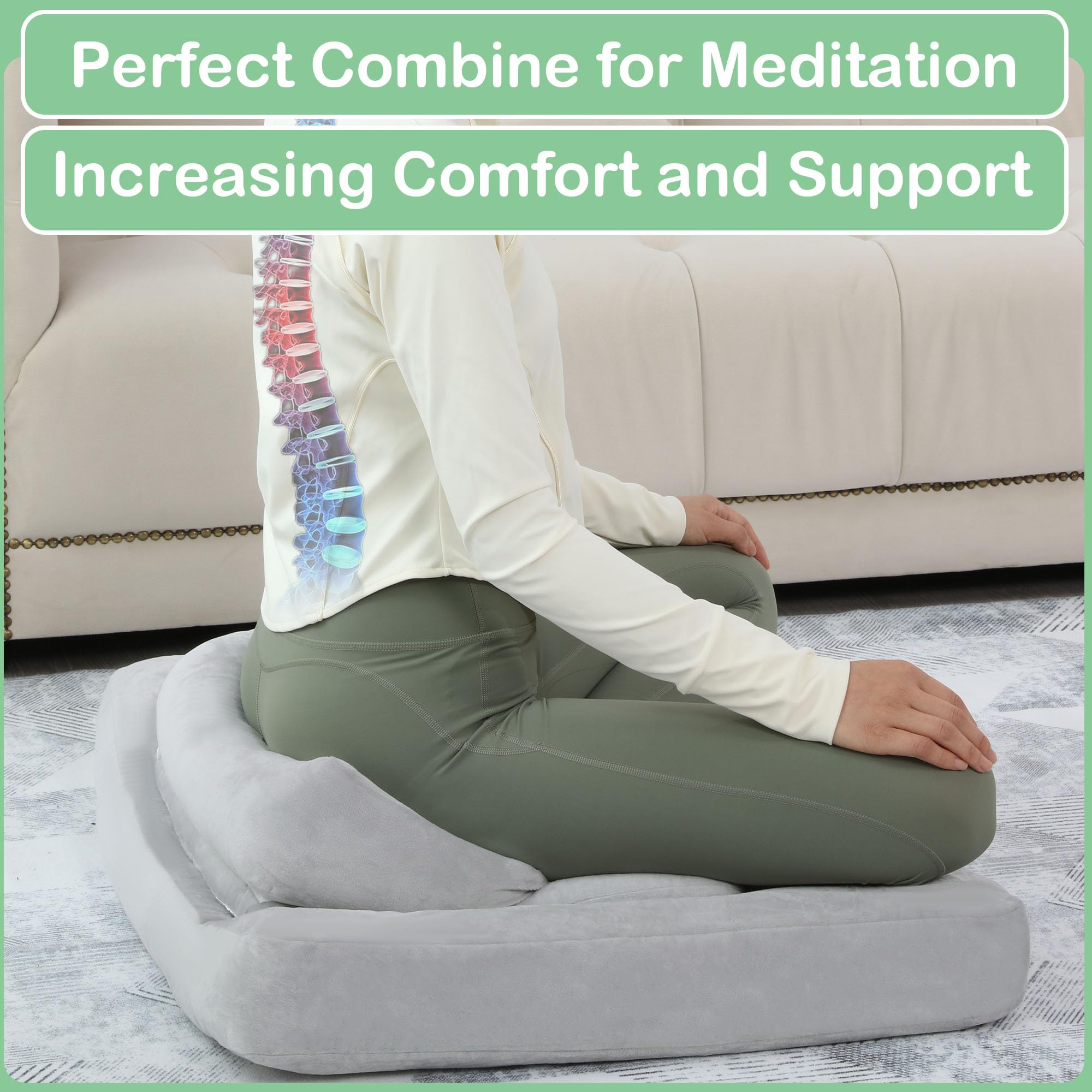 BALAPET Meditation Cushion Foam Meditation Cushion for Sitting on Floor,Floor Pillow with 2 Knee Cushion & Hip Cushion - Image 4