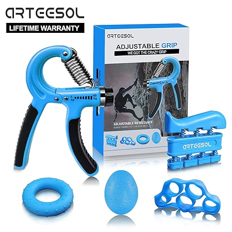 Handtrainer Fingertrainer Set, Arteesol Hand Trainingsgerät (5-50kg) 5 in 1 Unterarmtrainer Einstellbar Hand Grip für Kletter