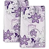 Wovoto Purple Floral Kitchen Towels with Hanging Loop, Absorbent Dish Towels for Kitchen Cleaning, Cute Tea Towels for Kitchen Cooking Baking Farmhouse Home Decor 16x24 Inch Set of 2