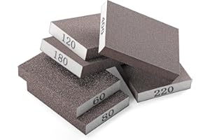 POLIWELL 6 Pack Sanding Sponge,Sanding Block of 60/80/120/180/220/400 Grit Flexible Contour Grip for Wood, Metal, Drywall - 6