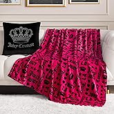 Juicy Couture Luxurious Throw Blanket for Couch - 50” x 70” Inches - Crown Royal Blanket - Plush & Cozy Throw Blanket - Decorative Blankets for Sofas, Throws for Chairs, and Beds – Hot Pink/Black