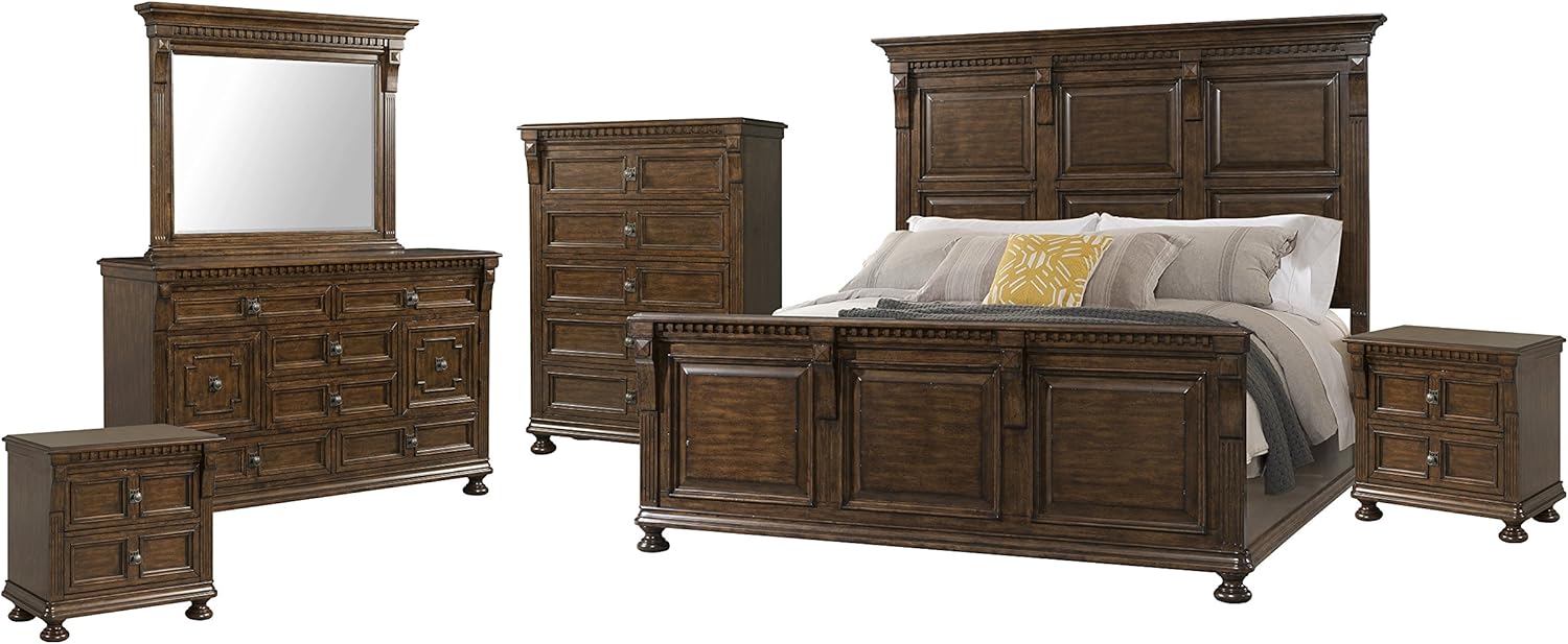 Abbey Avenue 6 Piece Arthur Panel Bedroom Set, King, Walnut Furniture & Decor