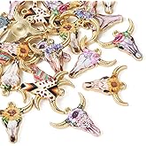 Cheriswelry Enamel Cattle Head Charms Cattle Head Metal Pendants Flower Printed Ox Head Alloy Pendants Cow Necklace Pendants Light Gold Dangle Charms for Necklace Bracelet Jewelry Making
