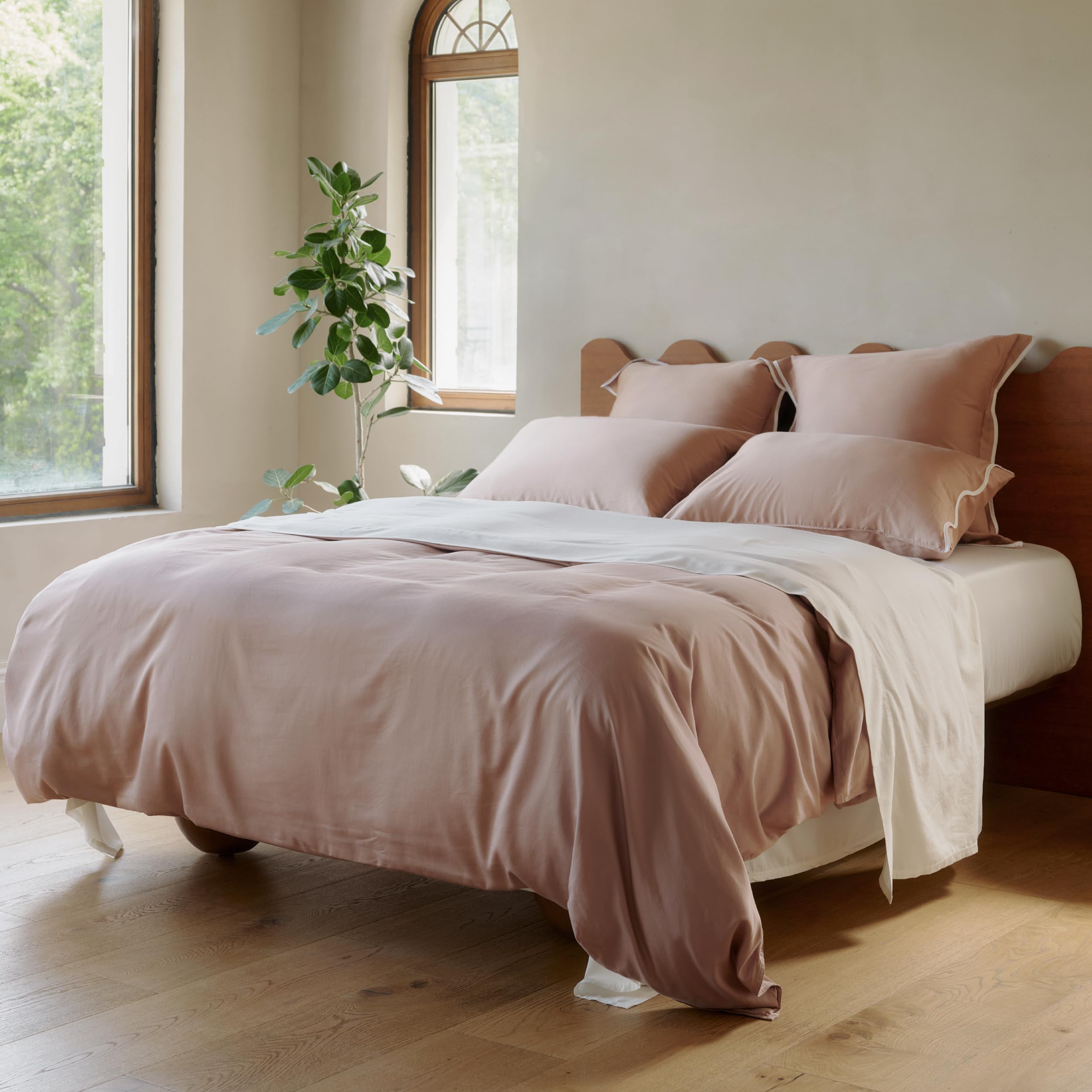 Photo 1 of Double Stitch Cotton Tencel Duvet Cover - King Size Comforter Cover, Luxury & Soft Eucalyptus Lyocell Bedding Set for Hot Sleepers, Cooling & Breathable, Button Closure, Dusty Mauve, 106"x90"
