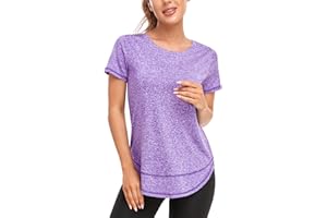 Abrooical Women's Short Sleeve Workout Shirts Crewneck Sports Yoga Running Dry Fit Tops Side Split Tee
