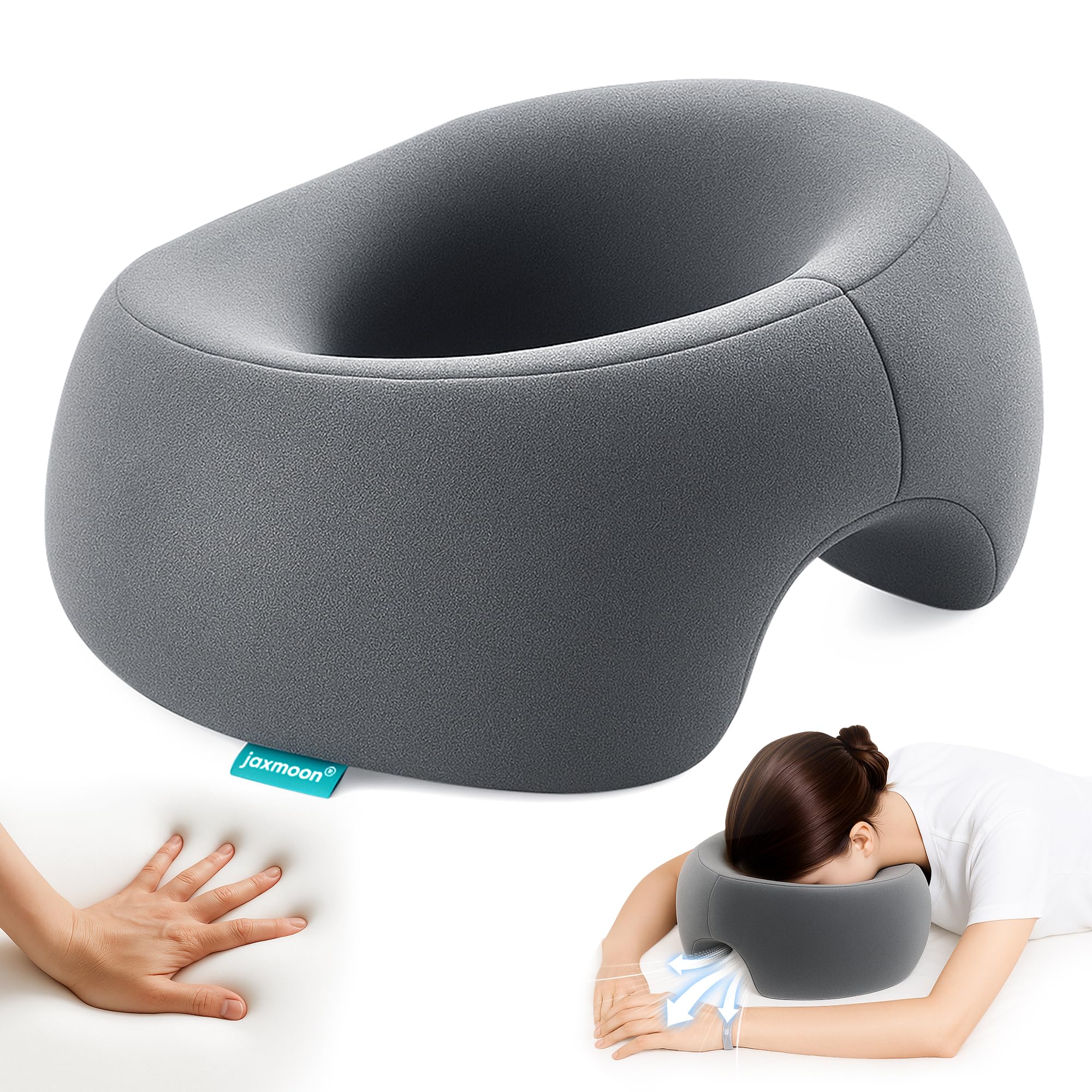 Massage Headrest for Bed, Ergonomic Memory Foam Massage Pillow, Face Down Pillow for Massage & Sleep, Breathable Face Pillow for Spa, Napping & Skincare, Relieves Neck Pain & Wrinkles, Grey