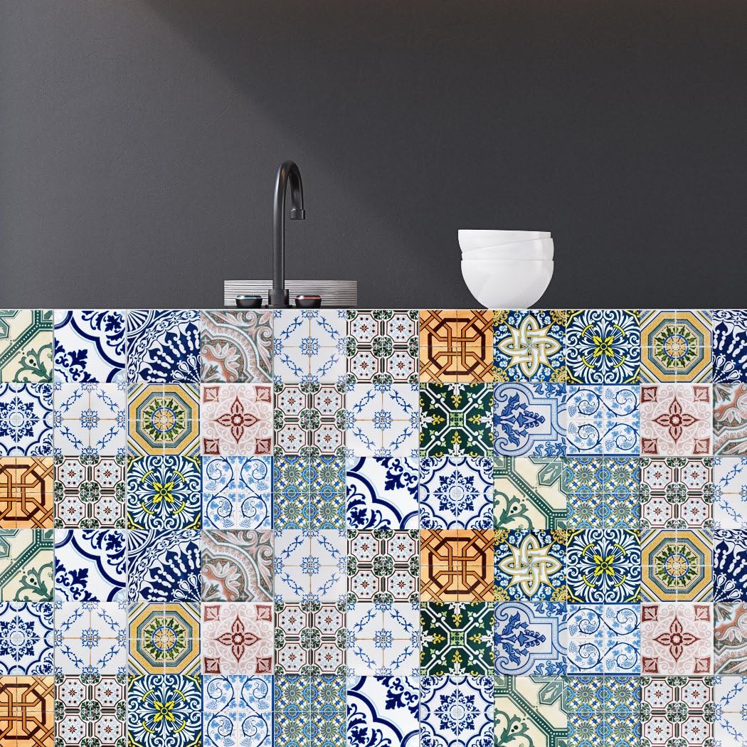 RoyalWallSkinsTile Decals 4x4 Inch - Set of 16 - Self Adhesive Peel and Stick Tile Stickers for Kitchen Backsplash Bathroom Vinyl Waterproof (Evora TAD170201)