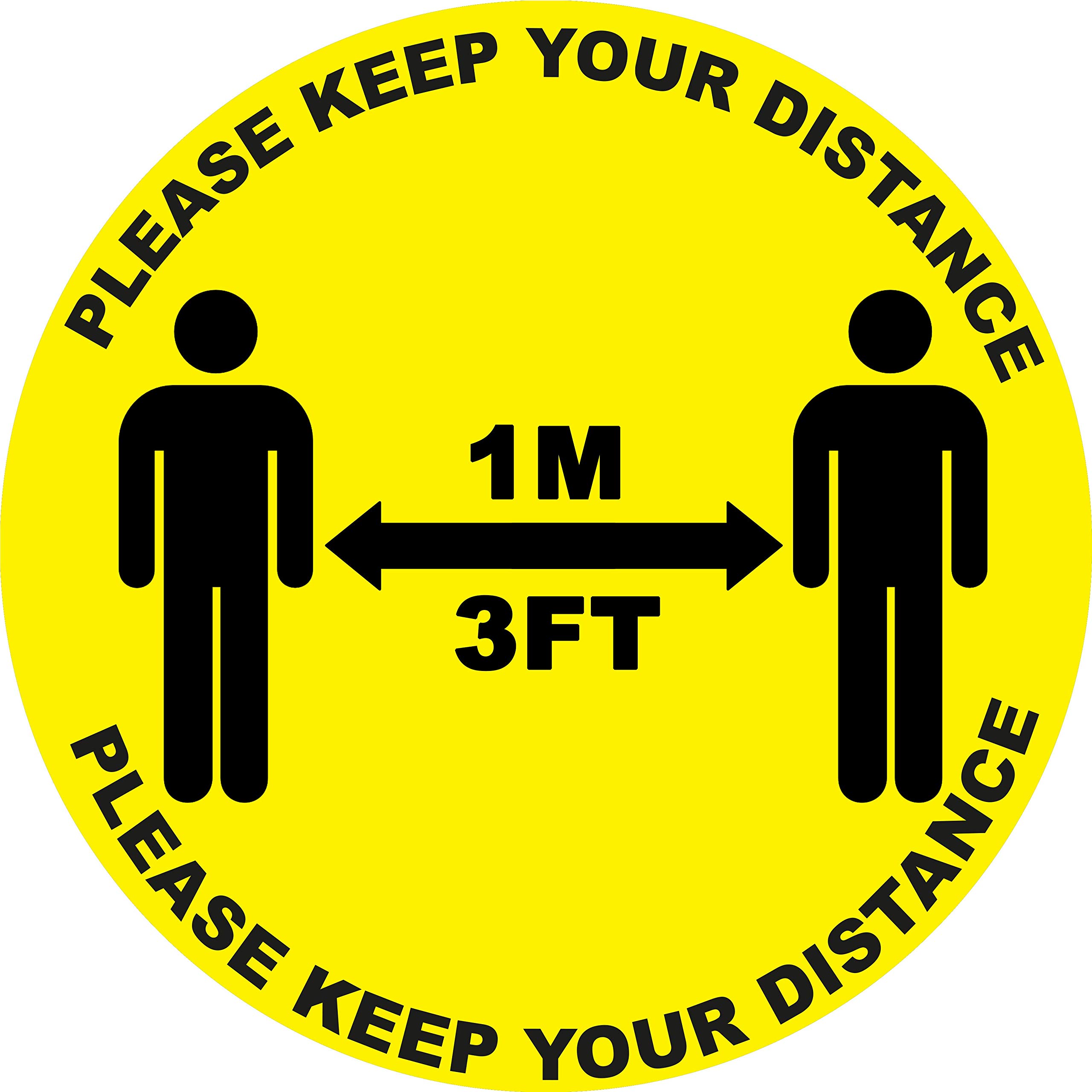 4 x please keep your distance (1m) - social distancing landscape floor safety sign self adhesive vinyl weather proof label sticker - 15cm x 15cm - (SM-02)