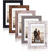 Fixwal 4x6 Picture Frames Set of 5, Vintage Multicolour Photo Frames with Tempered Glass, Decorative Art for Wall Hanging and Tabletop Placement, Display 3.5x5 with Mat or 4x6 Without Mat