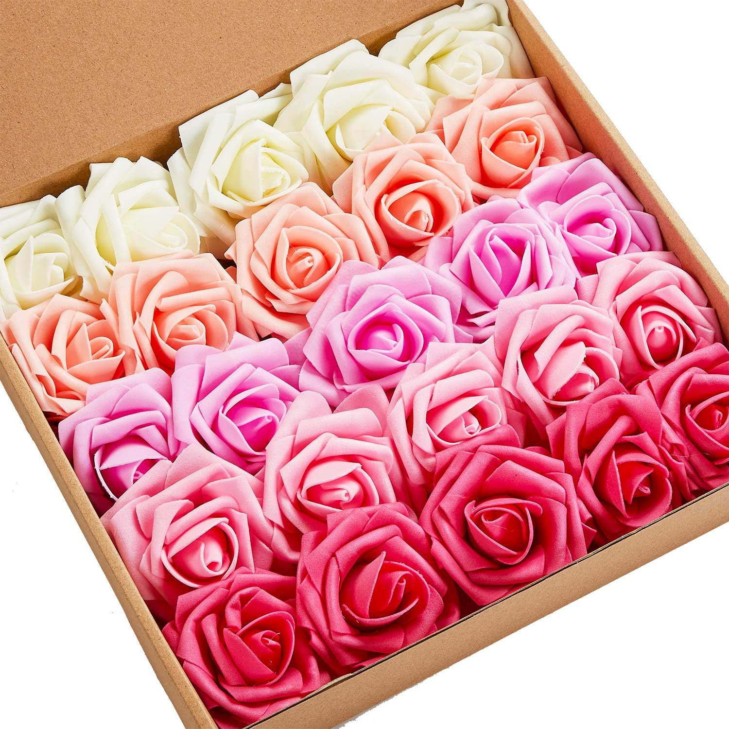 N&T NIETING Artificial Flowers Roses, 25pcs Real Touch Fake Foam Roses for DIY Wedding Bridal Bouquets Valentine's Day