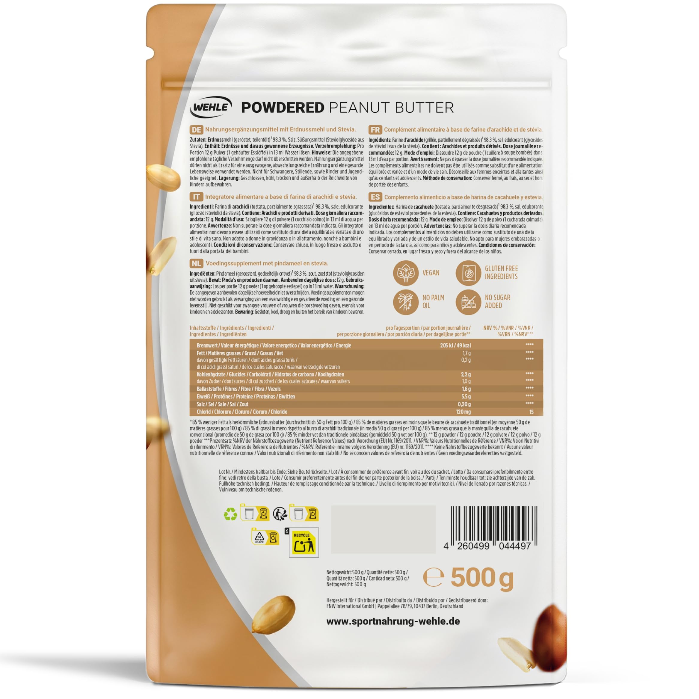 Erdnussbutter light Pulver 500g - Powdered Peanut Butter 85% weniger Fett, ohne Zucker I Peanut Creme mit leckerem Geschmack, Wehle Sports - Verpackung kann variieren 7