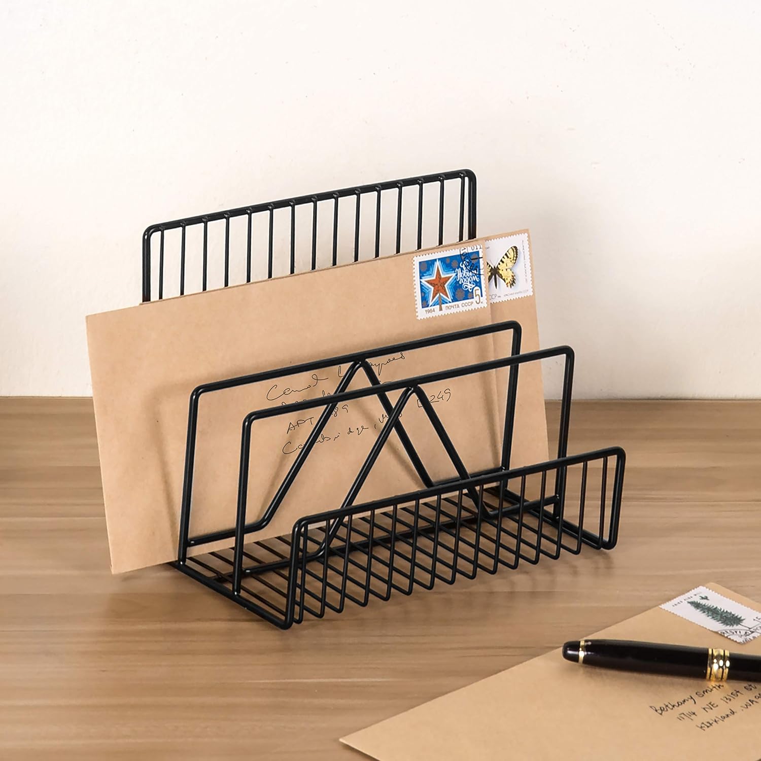 MyGift 3-Slot Modern Black Metal Wire Mail Sorter, Desktop Letter Organizer : Office Products