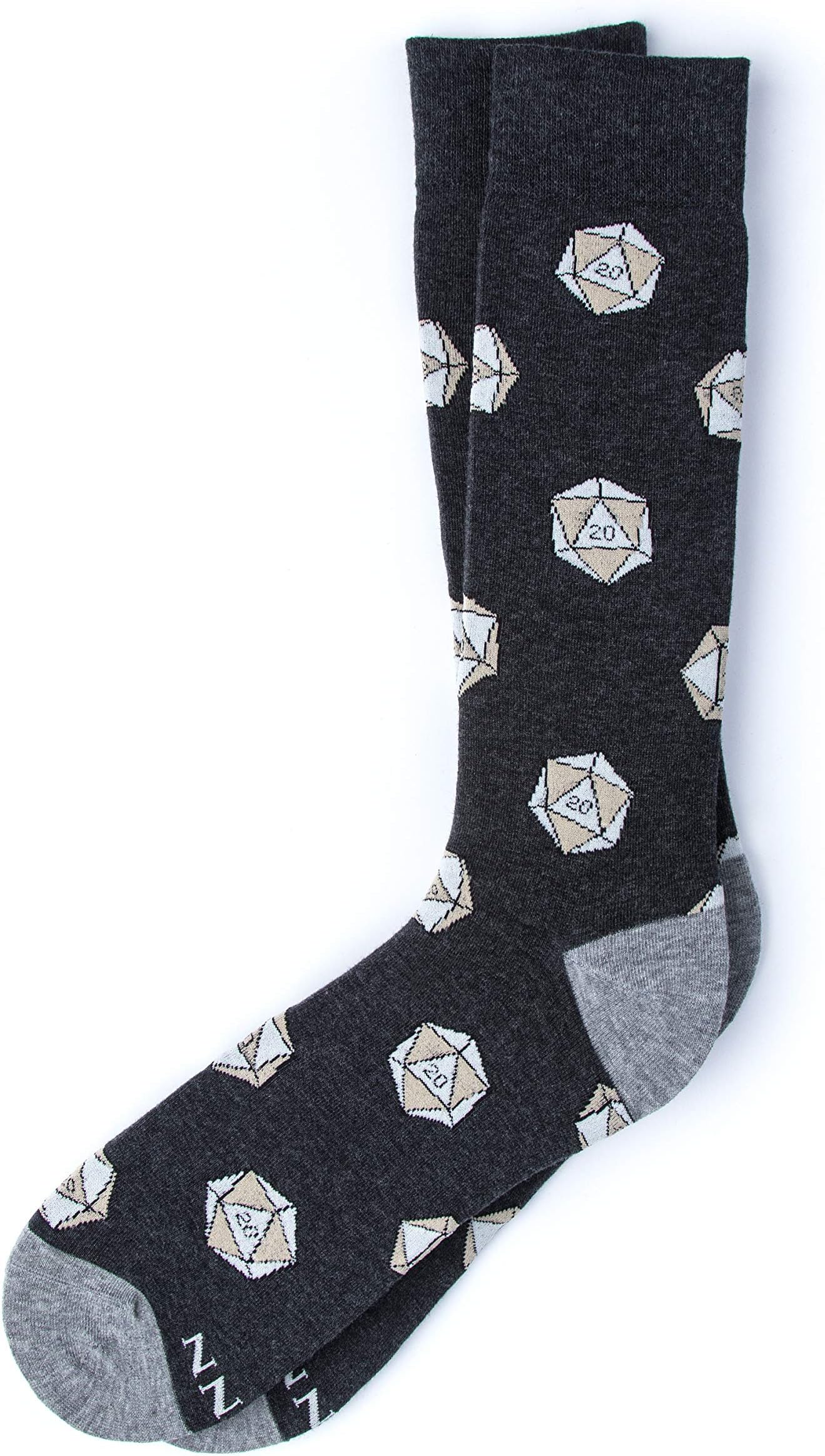Men's Hipster Charcoal Gray D20 Polyhedral Dice - Dungeons & Dragons D&D DnD - Novelty Crew Dress Socks