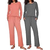 Ekouaer 2 Pack Womens Pajama Sets Long Sleeve Pjs Lounge Set Soft Comfy Sleepwear Winter Loungewear