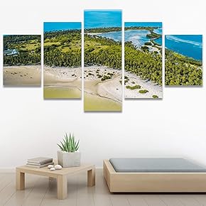 SIGNWIN 5 Panel Canvas Wall Art Aerial Beach...