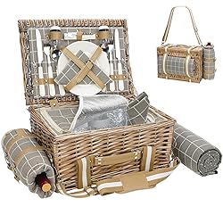 19Pcs Picnic Basket for 2 with Blanket - Wicker