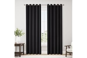 ChrisDowa Blackout Curtains 70 inches Wide for Bedroom - 2 Panels Set Extra Wide Grommet Thermal Insulated Room Darkening Curtains for Living Room (Black, 70 x 84 Inch)