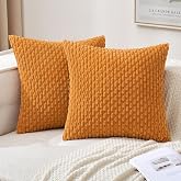 MIULEE Decorative Throw Pillow Covers 18x18 Fall Burnt Textured Corduroy | Orange Pack of 2 Striped Pillow Covers Modern Farm