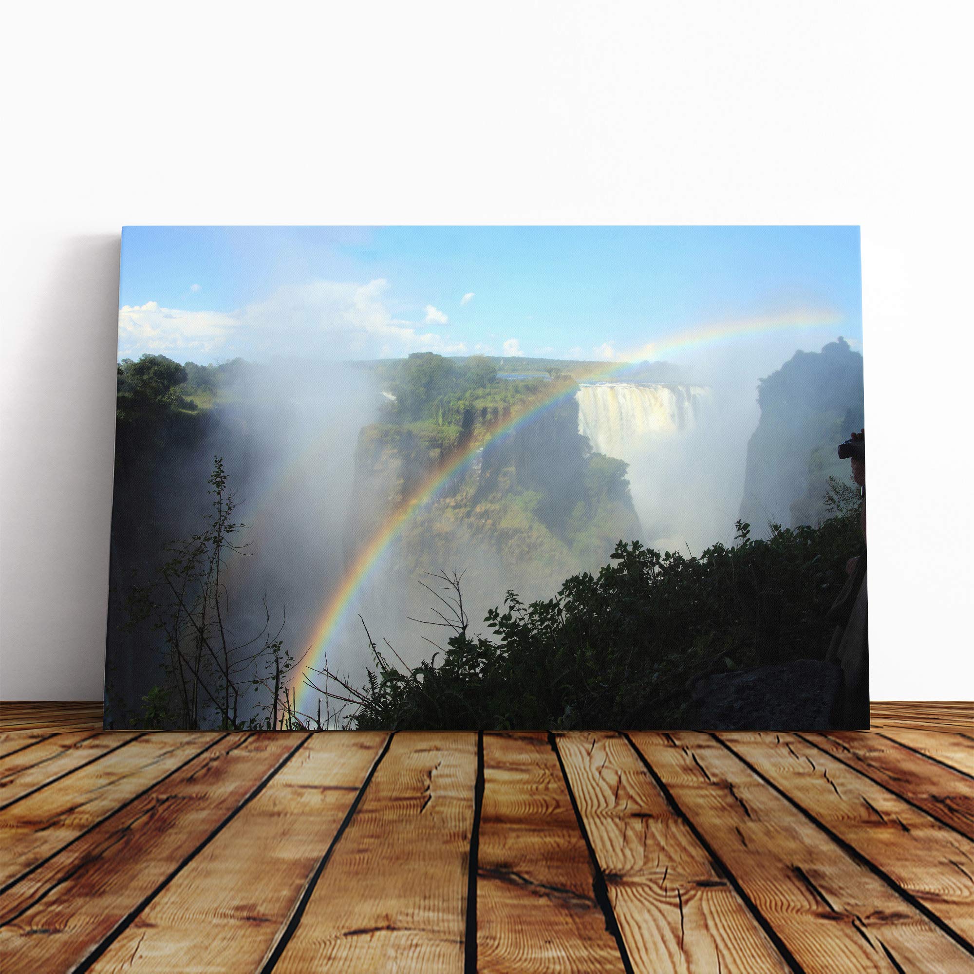 Victoria Falls Zimbabwe Rainbow Mountain Landscape Canvas Print | Gallery Wrapped 30mm Frame Wall Art | 20x14 inches | Ready to Hang | Modern Landscape Picture | Living Room Bedroom Lounge Office