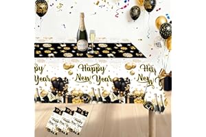EVERGLIT New Year Decorations Tablecloths 2026: Gold Black White Plastic Disposable Rectangle Table Cloth Cover Decor Happy New Year's Eve Party Supplies Manteles De Año Nuevo Decoración 54×108Inches(3 Pcs)
