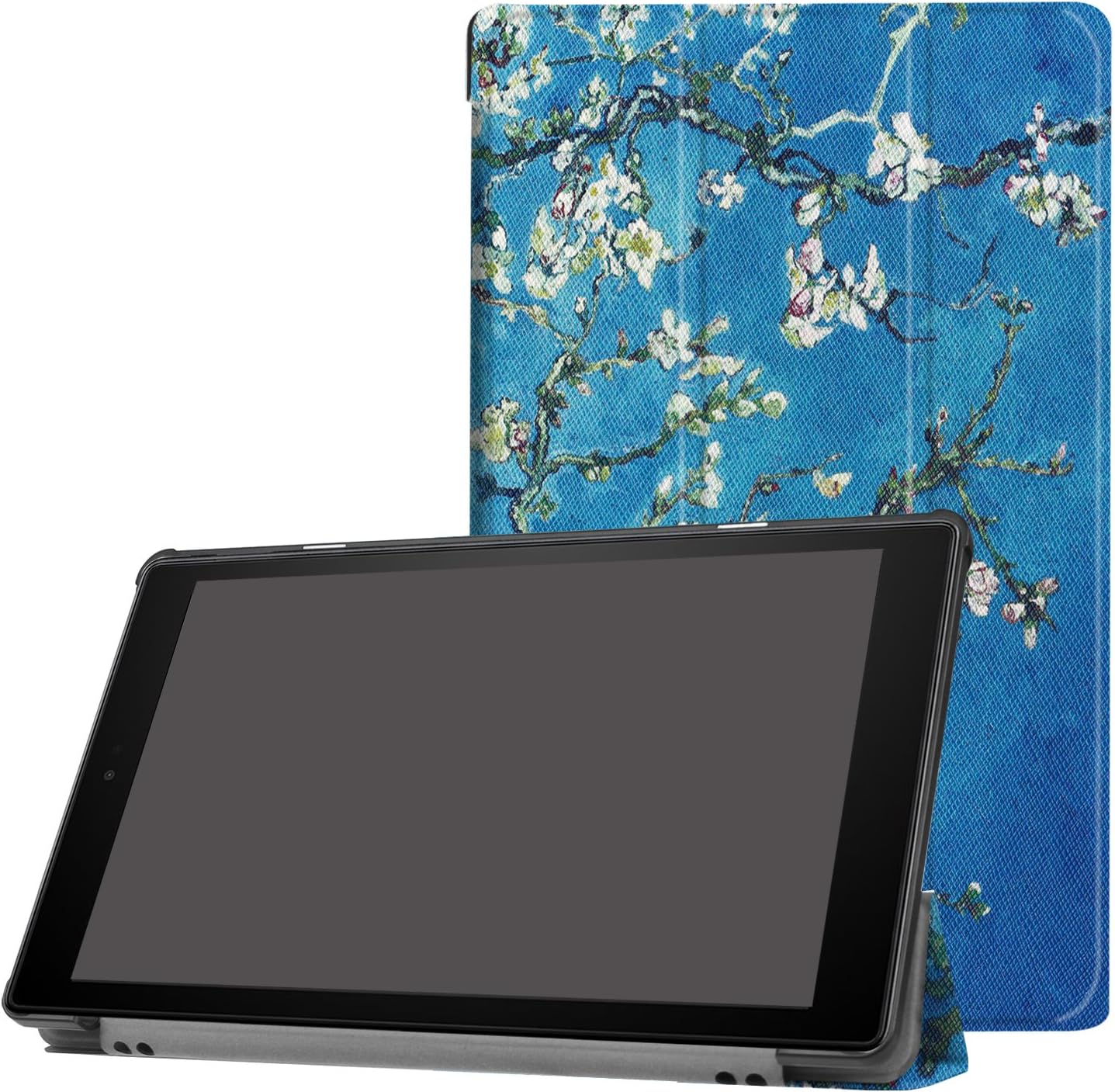 Amazon Fire HD 10 2017 Case, PU Leather Slim Smart Case Cover And stents (With Auto Wake / Sleep Feature) Suitable for Amazon Fire HD 10 (7th Generation, 2017 Release Only) release 10.1-Inch Android Tablet Case (Plum blossom blue)
