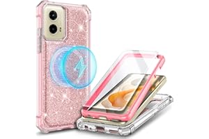 WDHD Magnetic for Motorola Moto G-Stylus-5G-2024 Case, Glitter Rose Gold | Compatible with MagSafe | with Tempered Glass Screen Protector | Shockproof Protective Bumper Phone Cover
