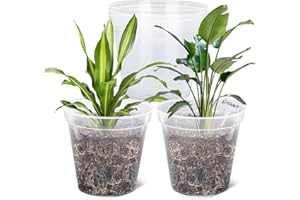 GREANER Clear Plastic Plant Pots, Plastic Planter with Drainage Holes, Nursery Pots for Indoor Outdoor with 20 Plant Labels, 12 Inch(Pack of 5)