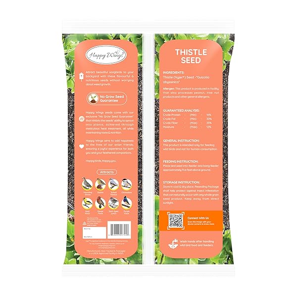 HAPPY WINGS NYJER/THISTLE SEEDS WILD BIRD FOOD – 5 POUNDS I NO GROW SEED I BIRD SEED FOR WILD BIRDS