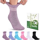Cirorld Bamboo Viscose Diabetic Socks for Women, 6 Pairs Non Binding Wide Top, Seamless Loose Cushion Socks for Swollen Feet