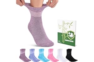 Cirorld Bamboo Viscose Diabetic Socks for Women, 6 Pairs Non Binding Wide Top, Seamless Loose Cushion Socks for Swollen Feet