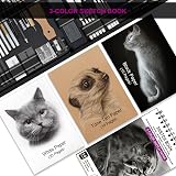 HIFORNY 126 Pcs Drawing Kit Sketch Pencil Set with 3-Color Sketchbook view 8
