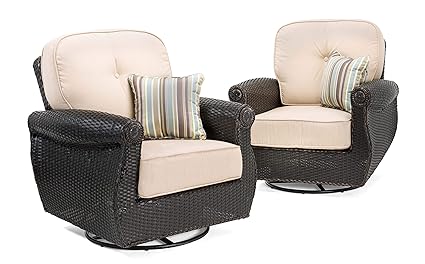 La Z Boy Outdoor Breckenridge Resin Wicker Swivel Rocker 2 Piece Patio Furniture Set Natural Tan With All Weather Sunbrella Cushions