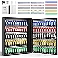 VEVOR 100-Key Cabinet Lock Adjustable Racks, Security Storage Box Steel, Organizer with 100 Colorful Key Tags and 2 Record Cards for School, Office, Hotel, Black