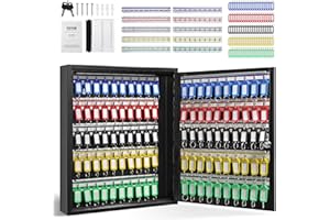 VEVOR 100-Key Cabinet, Security Key Storage Box Steel with Adjustable Racks, Key Organizer with 100 Colorful Key Tags and 2 R