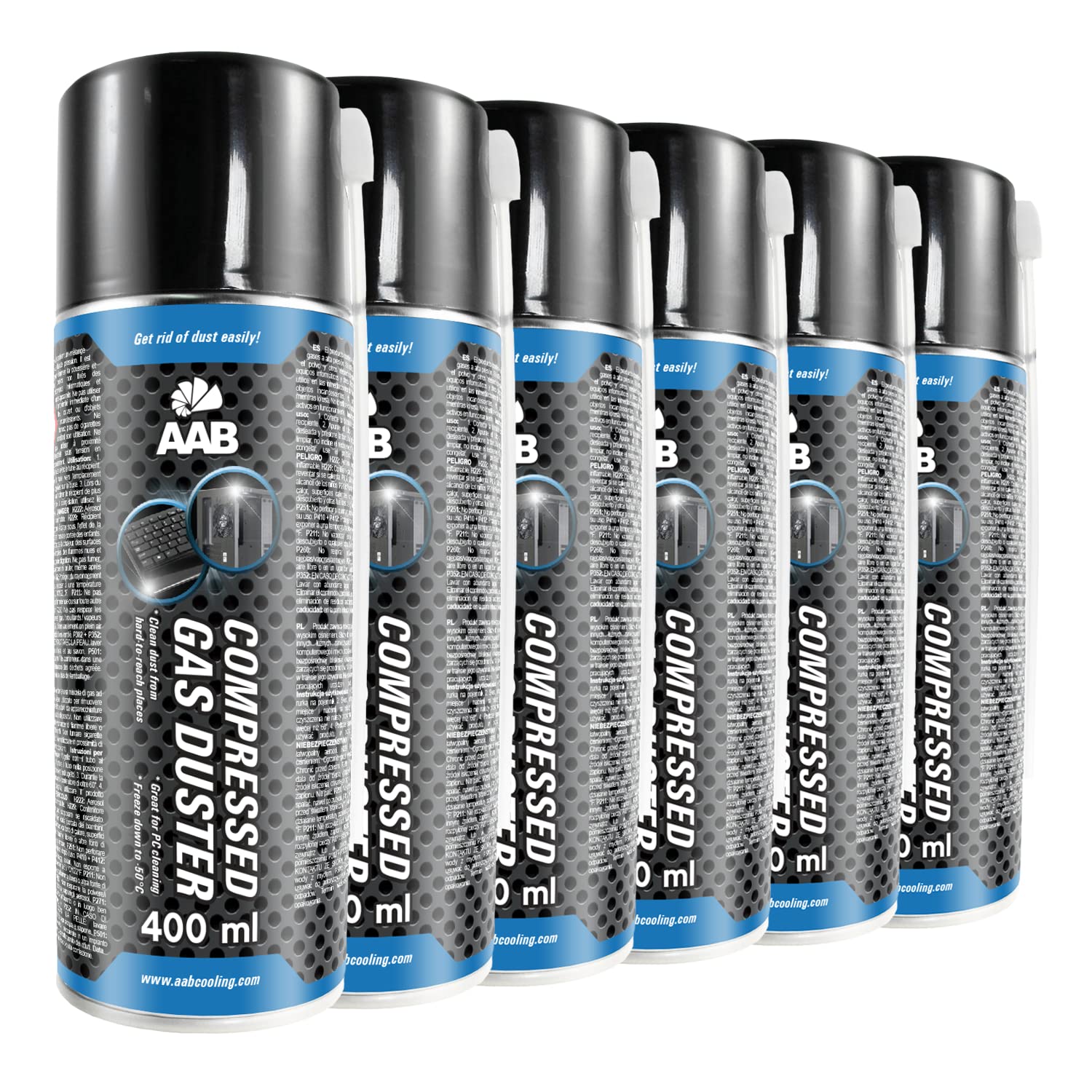 6 x AABCOOLING Compressed Gas Duster 400ml - Computer Duster Can for Cleaning Computer, Keyboard, and Other Office Equipment, Keyboard Cleaner, Air Blower, Spray, Compressed Air Prime, PC Duster