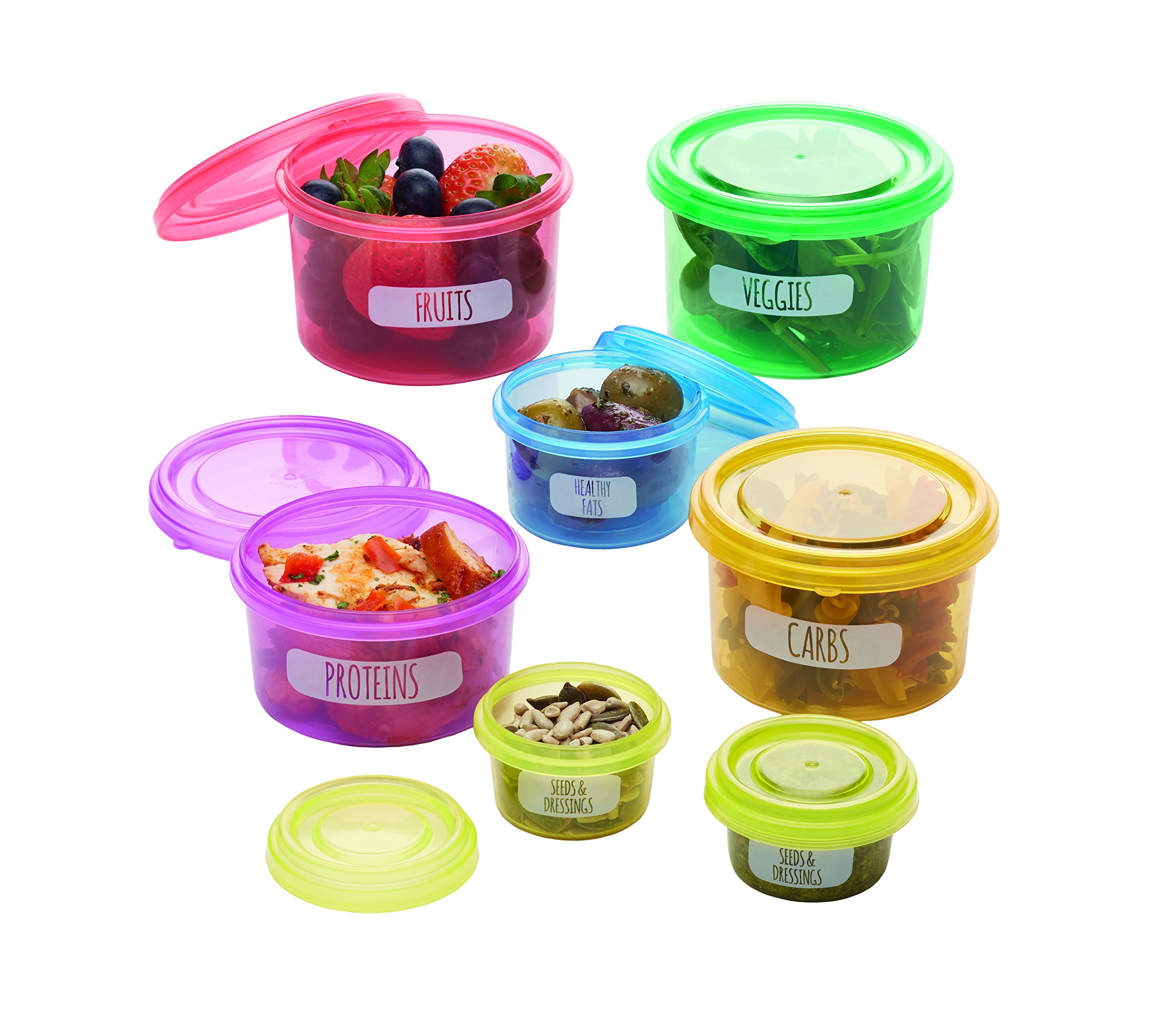 KitchenCraft Food Portion Control Pots, Ingredient Containers, Meal Prep Solution, BPA Free plastic, 9.5 x 7.5 x 16.5 cm, Multi-colour
