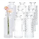 Brajttt Glass Bud Vase Set in Bulk, 9pcs Mini Vintage Flower Vases for Wedding, Clear Relief Vase for Centerpieces,Home Table Flower Decor, Party Decorations