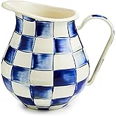 MACKENZIE-CHILDS Enamel Pitcher with Spout for Water, Cut Flowers, and Home Decor, 3 Quarts, Blue-and-White Royal Check