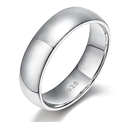 EAMTI 6mm Mens Sterling Silver Rings Wedding Band