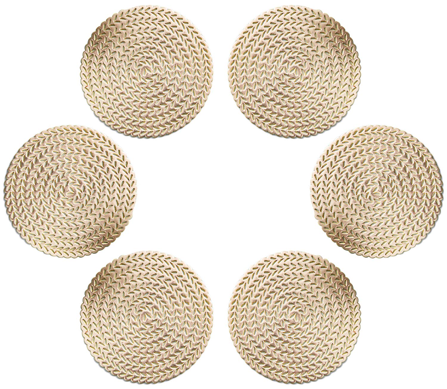 GLOBALDREAM Coasters, 6pcs Hollowed-Out Round Cup Coaster Metallic Round Coffee Coasters Table Decorative Non-Slip Drinks Coasters PVC Insulation Pads Mats(Gold, 10cm, C01)