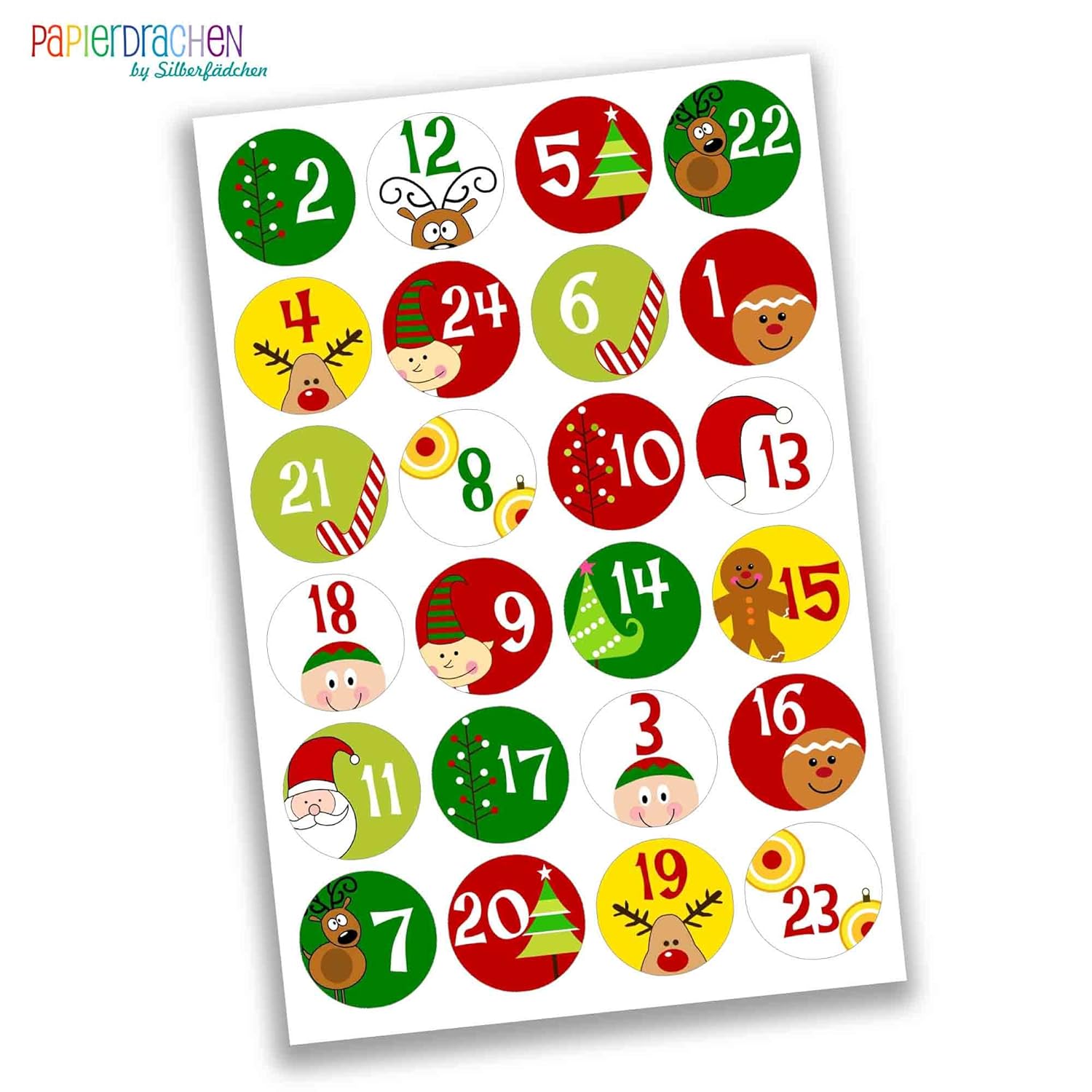 24 adesivi colorati con numeri per il calendario dell Avvento 24 adesivi colorati con numeri per il calendario dell Avvento DIY sticker da costruire e riempire disegno numeri 1 Amazon Casa e cucina