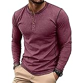 PEGENO Mens Henley Long Sleeve Button T-Shirt Casual Stylish Contrast Stitching Long Sleeve Shirts for Men
