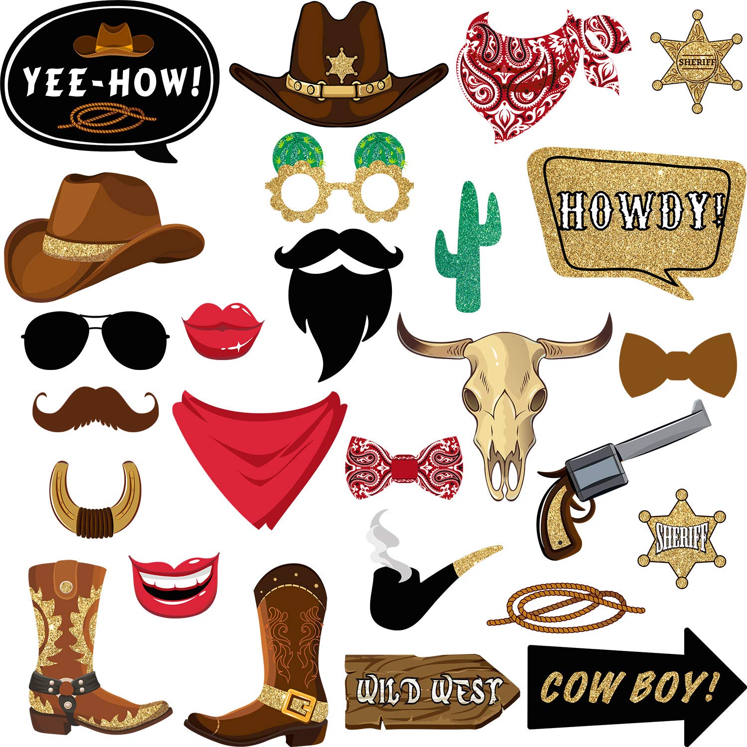 26 Pieces West Cowboy Photo Booth Props Kit Western Party