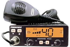 President Adams FCC CB Radio. Large LCD with 7 Colors, Programmable EMG Channel Shortcuts, Roger Beep and Key Beep, Electret or Dynamic Mic, ASC and Manual Squelch, Talkback