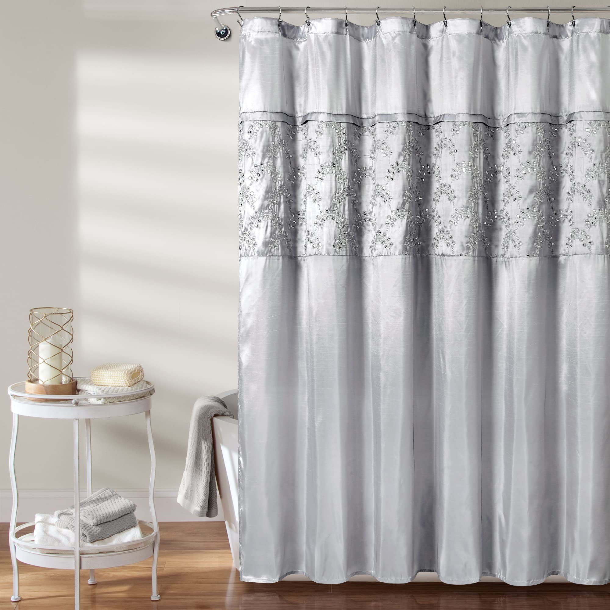Lush Decor Maria Shower Curtain, 72" x 72", Gray & Silver Image