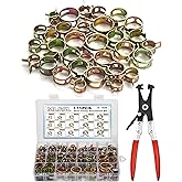 171Pcs 6-25mm Spring Band Hose Clamps With Swivel Flat Plier 15 Sizes Assortment Kit, Fuel Line Silicone Vacuum Hose Steel Cl
